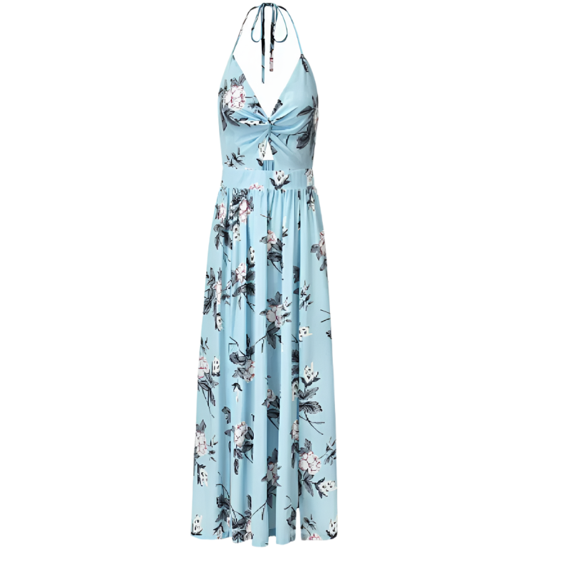 Damen Boho Halter Ausschnitt Sommer Schlitz Kleid | Maxi