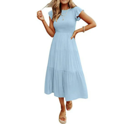 Sommerkleid Mit Kurzen Rüschenärmeln Für Damen | Midi