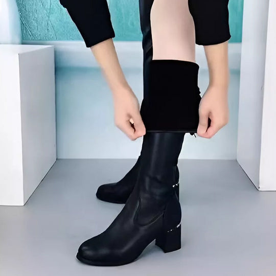 Warme Lederstiefel für Damen Schlank aussehen