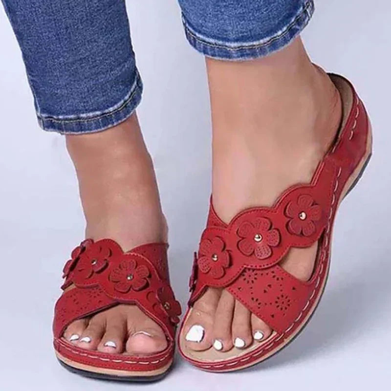 Zavando Sandaletten für Damen mit floraler Verzierung und Keilabsatz