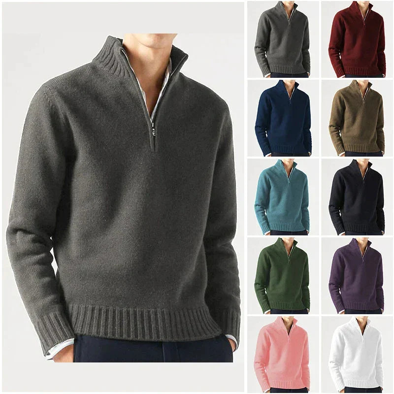 Zavando | Herren Basic Wollpullover mit Reißverschluss für den Winter