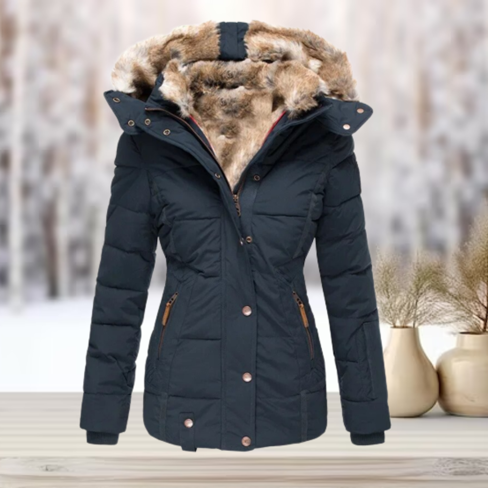 Zavando | Elegante Pelz-Winterjacke mit Kapuze