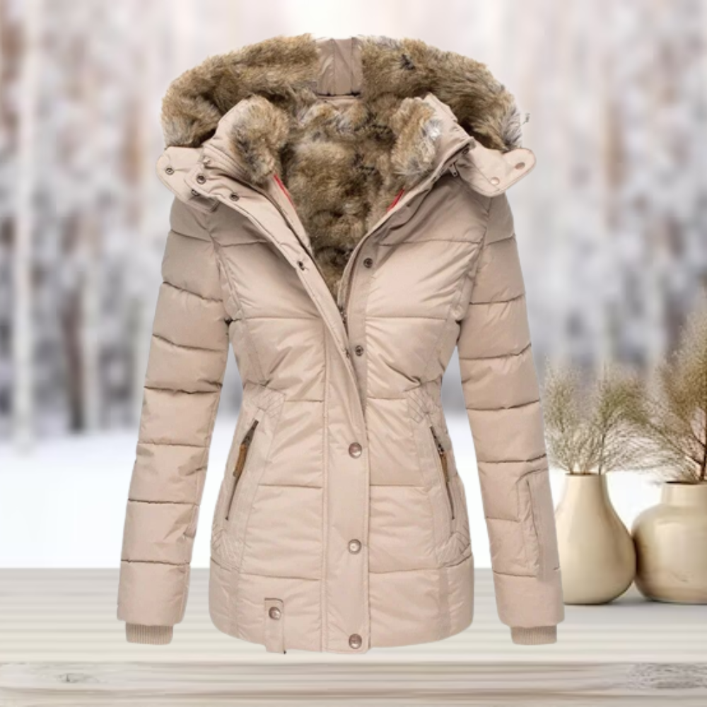 Zavando | Elegante Pelz-Winterjacke mit Kapuze