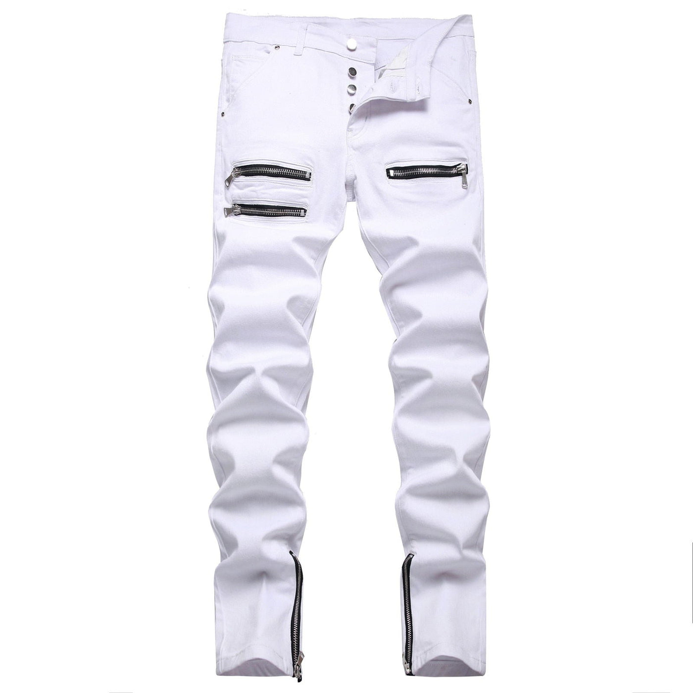 Weiße Tri-Zipper Ripped Skinny Jeans