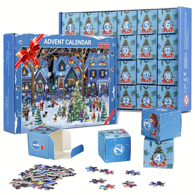 Zeitgenössisches Weihnachtsdorf Adventskalender Puzzle