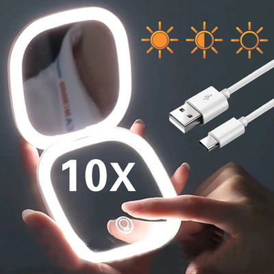 Mini LED 10x Vergrößerung Kosmetikspiegel mit verschiedenen Lichteinstellungen, USB aufladbar