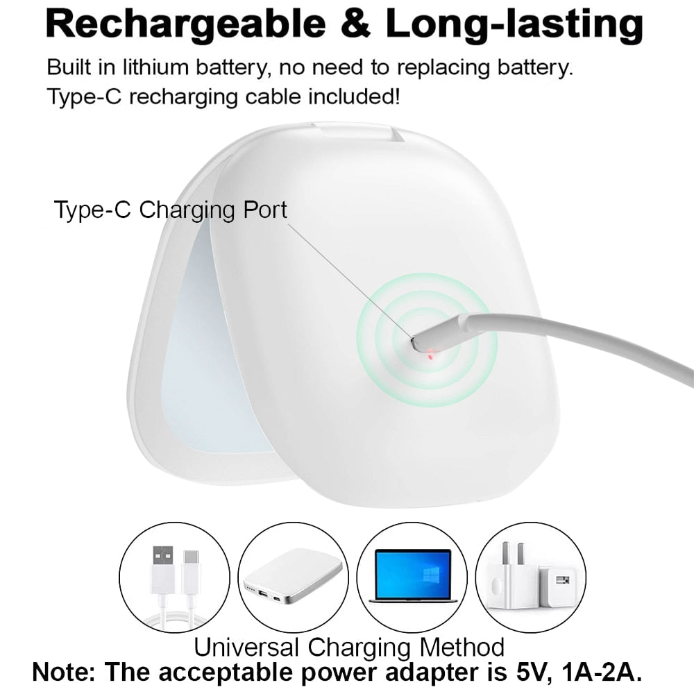 Mini LED 10x Vergrößerung Kosmetikspiegel mit verschiedenen Lichteinstellungen, USB aufladbar