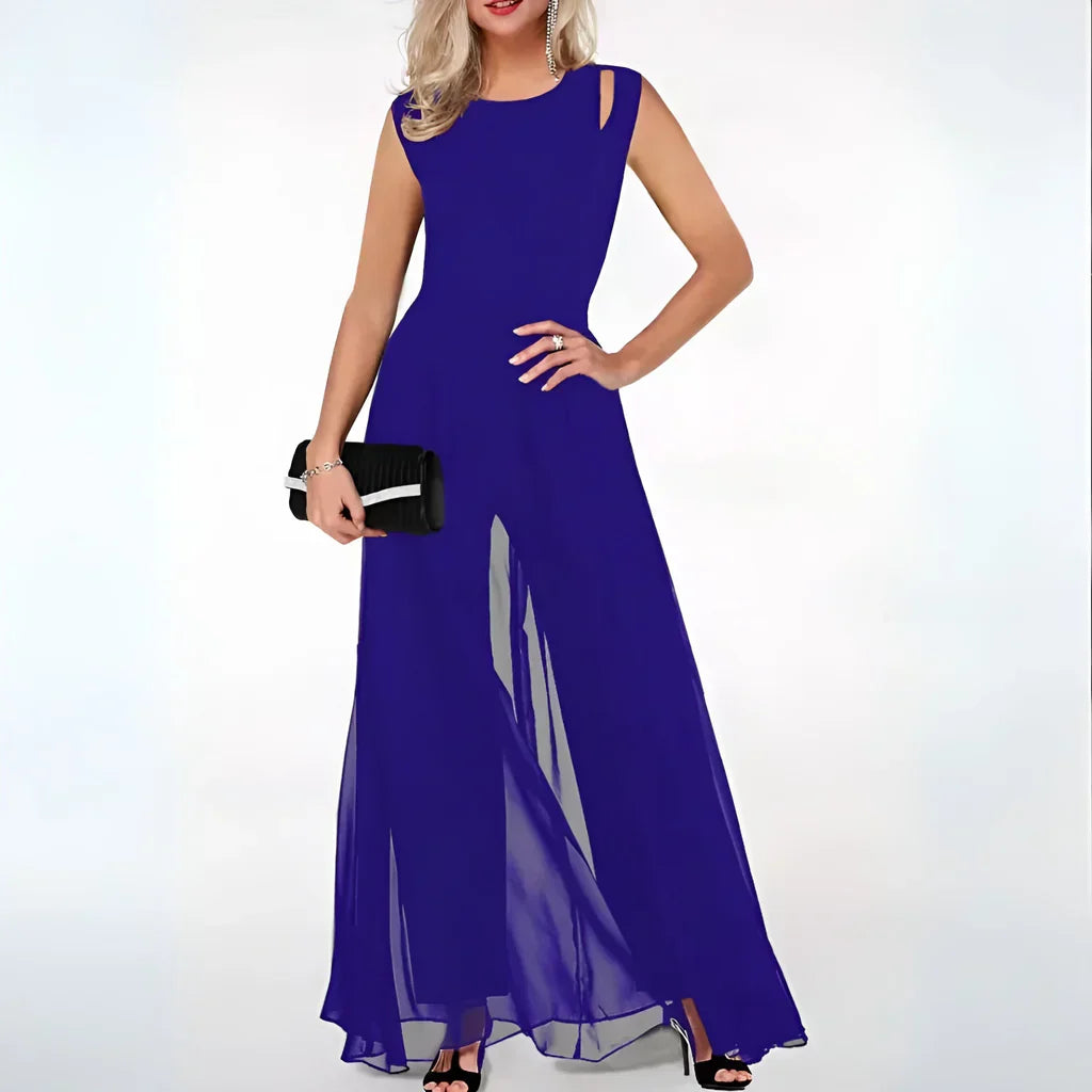 Damen Bodenlanger Jumpsuit mit Rock und Cut-out Schulterdetails