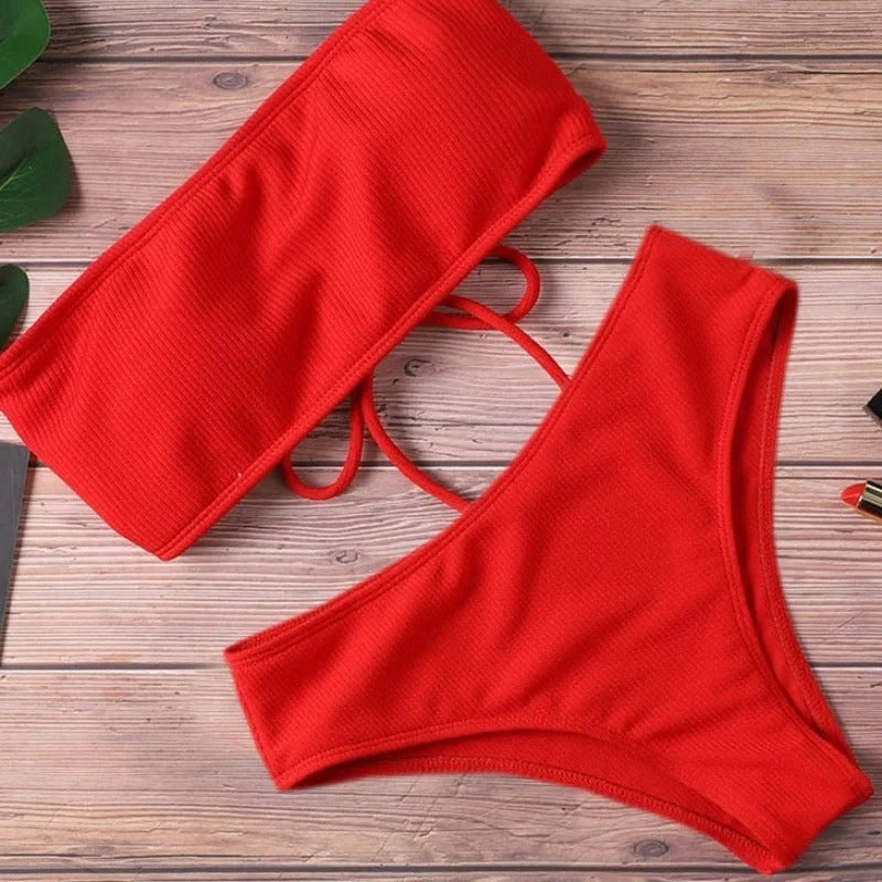 Zweiteiliger Bandeau-Bikini-Badeanzug