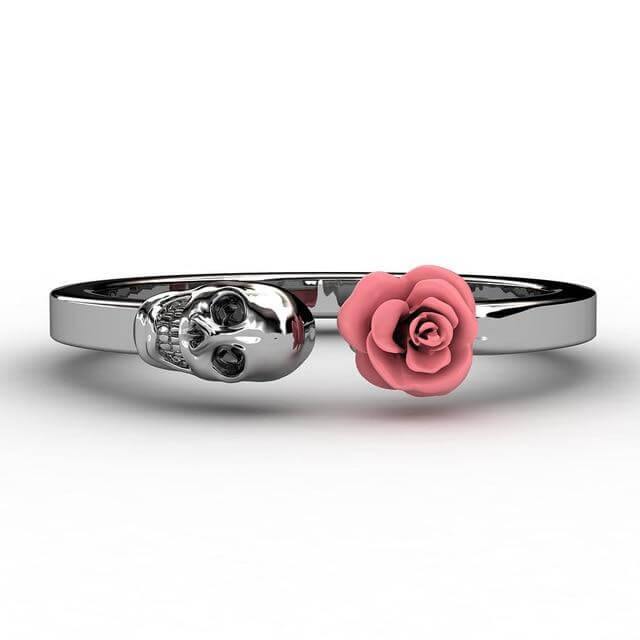 Mode Skull Edelstahl rote Rose Ring