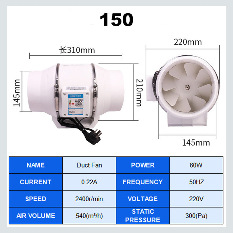 [Super Suction] Duct Booster, leiser Abluftventilator