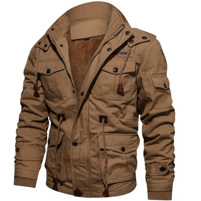 Zavando | Herren Winter Taktische Jacke mit Kapuze, Plüsch Verdickter Mantel